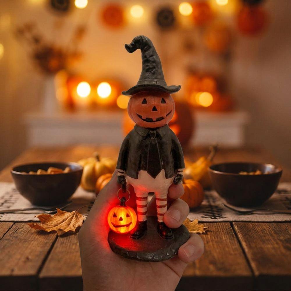 Harz Kürbismann Tischstatue Leuchtende LED Kürbiskopf Leuchte Halloween Party
