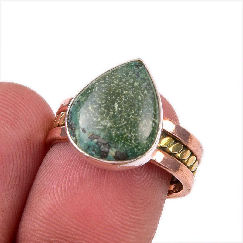 

Natural Tibetan Turquoise Gemstone 925 Sterling Silver Two Tone Ring Size 7 B6q98