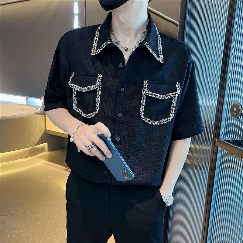 2025 New Internet Celebrity Trendy Short-sleeved Shirt for Men's Summer New Shirt Trendy Versatile Loose Mid-sleeved Top