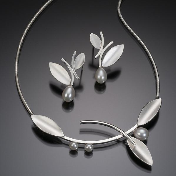 Rongyu 925 Sterling Silver Leaf & Pearl Jewelry Set – Earrings & Necklace, European & American Style, Popular Christmas Gift