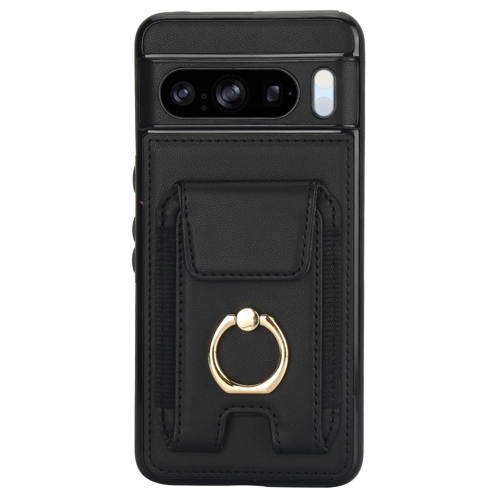 

For Google Pixel 8 Pro Case Anit-Fall Kickstand Leather+TPU Phone Cover Black