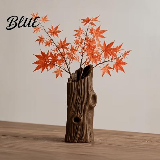 Boho Style Room Decor 3D Printed Tree Stump Ornament Creative Vase Natural Realistic Hole Prop Pen Holder Retro Brown Desktop Organizer for