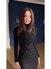 Elegant Black Long Sleeve Slim Dress for Women - Spring 2025 Socialite Style