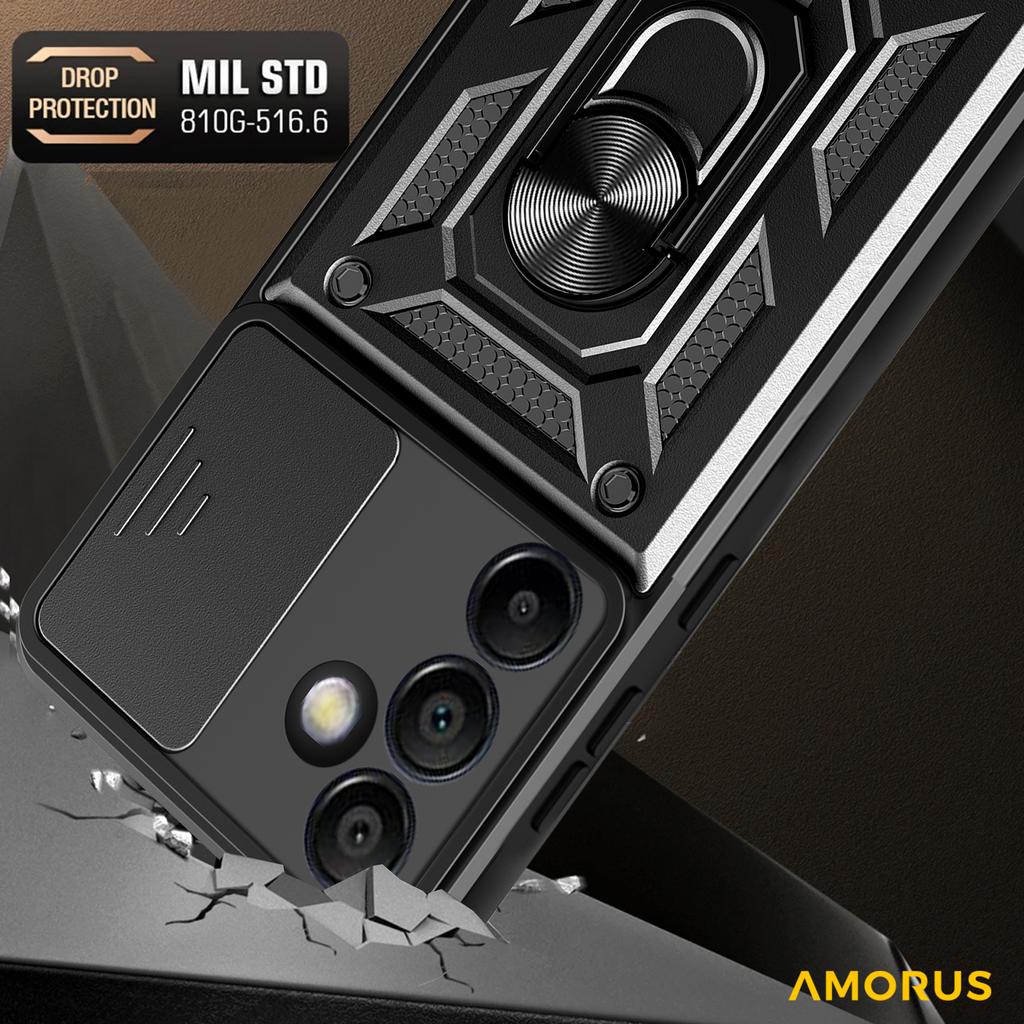 AMORUS For Samsung Galaxy S24 FE Case Kickstand PC+TPU Phone Cover with Camera Lens Slider