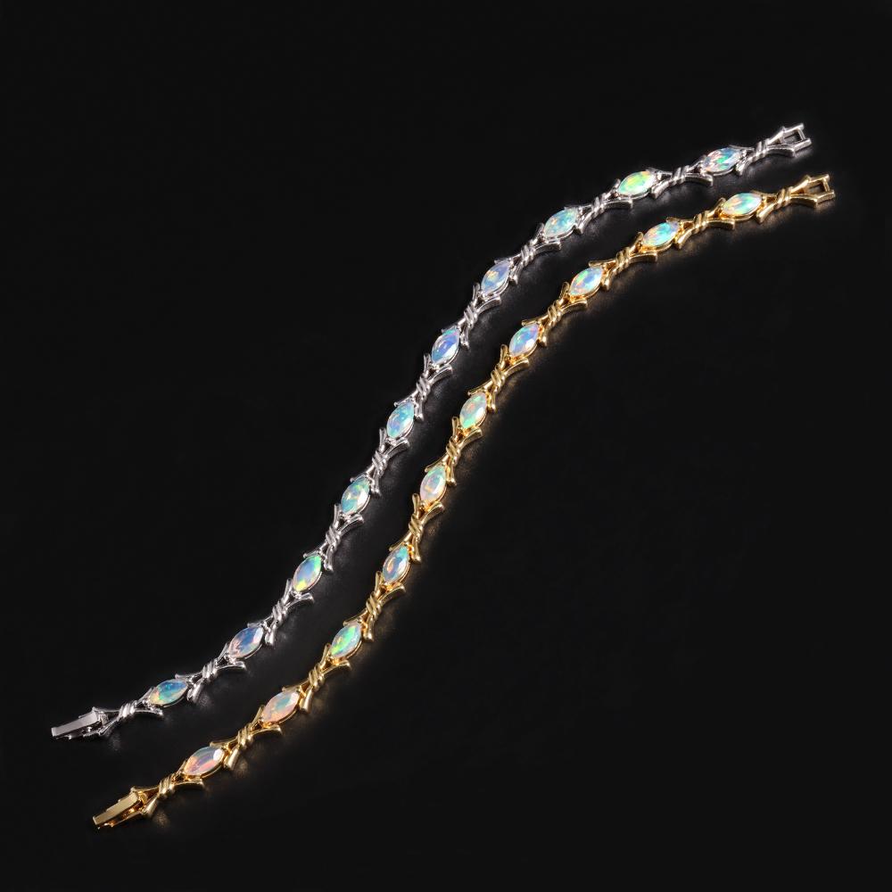 Cross Design Color Rich Natural Opal Gem Bracelet Beautiful and Elegant S925 Silver Ladies and Girls Daily Wear Fine Jewelry