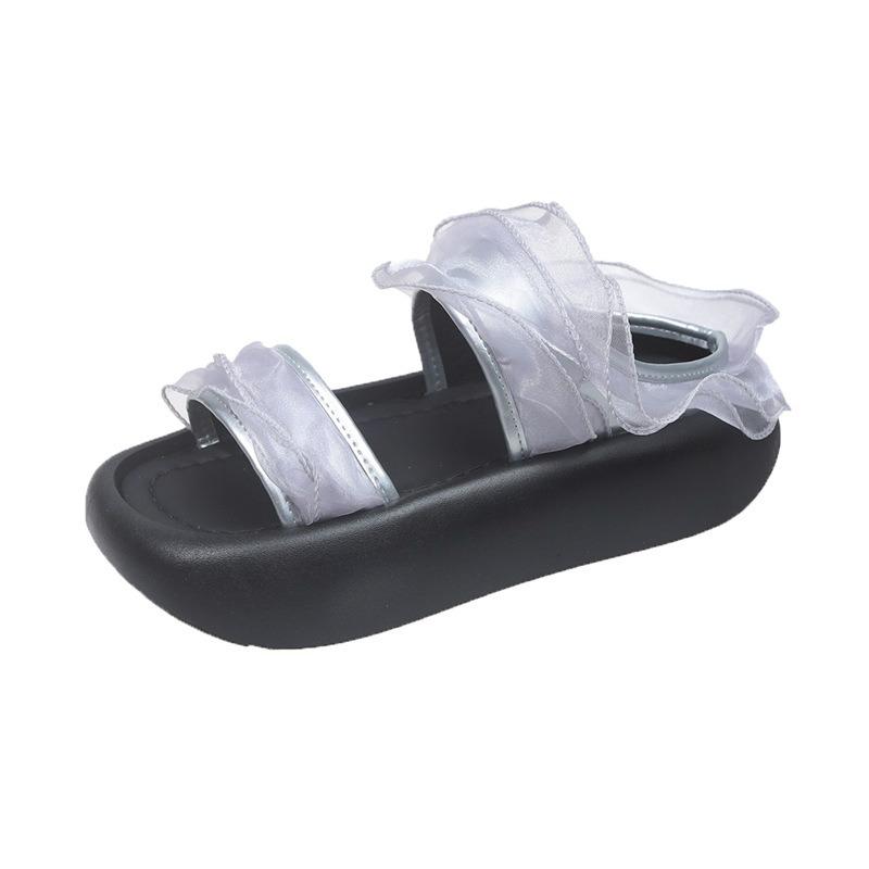 Lace Lace One-word Drag Women's Summer New Thick-soled Retro Outer Slippers Heightened Small Cool Slippers