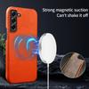 For Samsung Galaxy S21 FE 5G Litchi Texture Magnetic Case Genuine Cow Leather Coated PC Shockproof Phone Cover