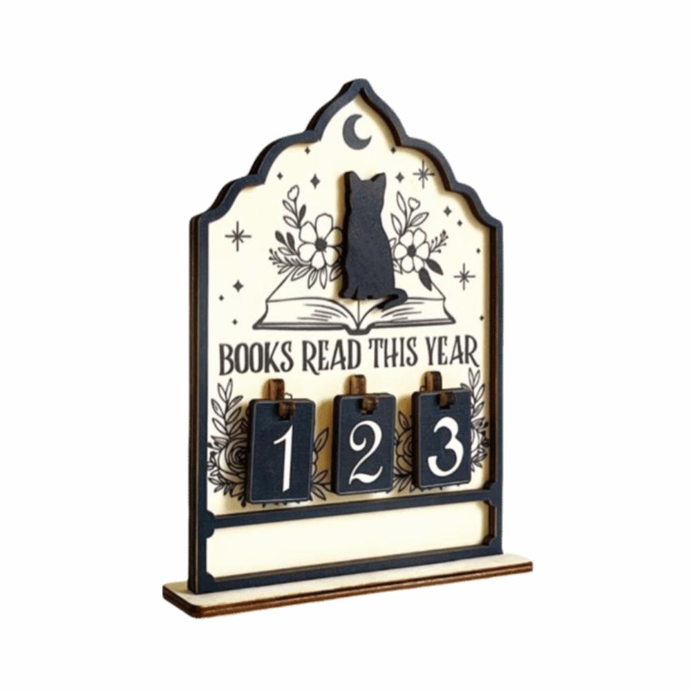 Cat Books Read Tracker Books Read This Year This Year Counter Reading Tracker Signage Wooden Material Book Lovers Design