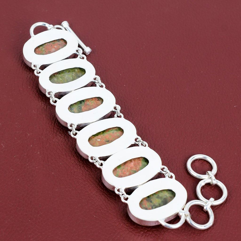 Unakite Gemstone Bracelet 925 Sterling Silver Bracelet Adjustable Chain Bracelet Antique Jewelry Handmade Amazing Bracelet Anniversary Gifts
