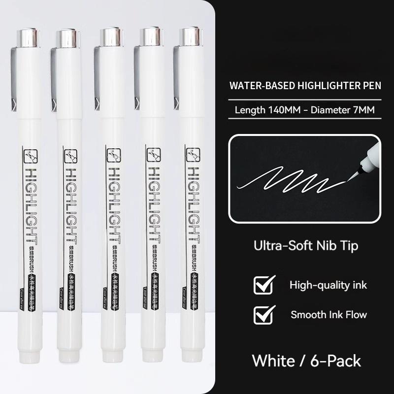 Soft Brush White Highlights Pen for Journaling Black Cardboard Manga Outline Scrapbooking Supplies Waterproof Black Drawing Pens