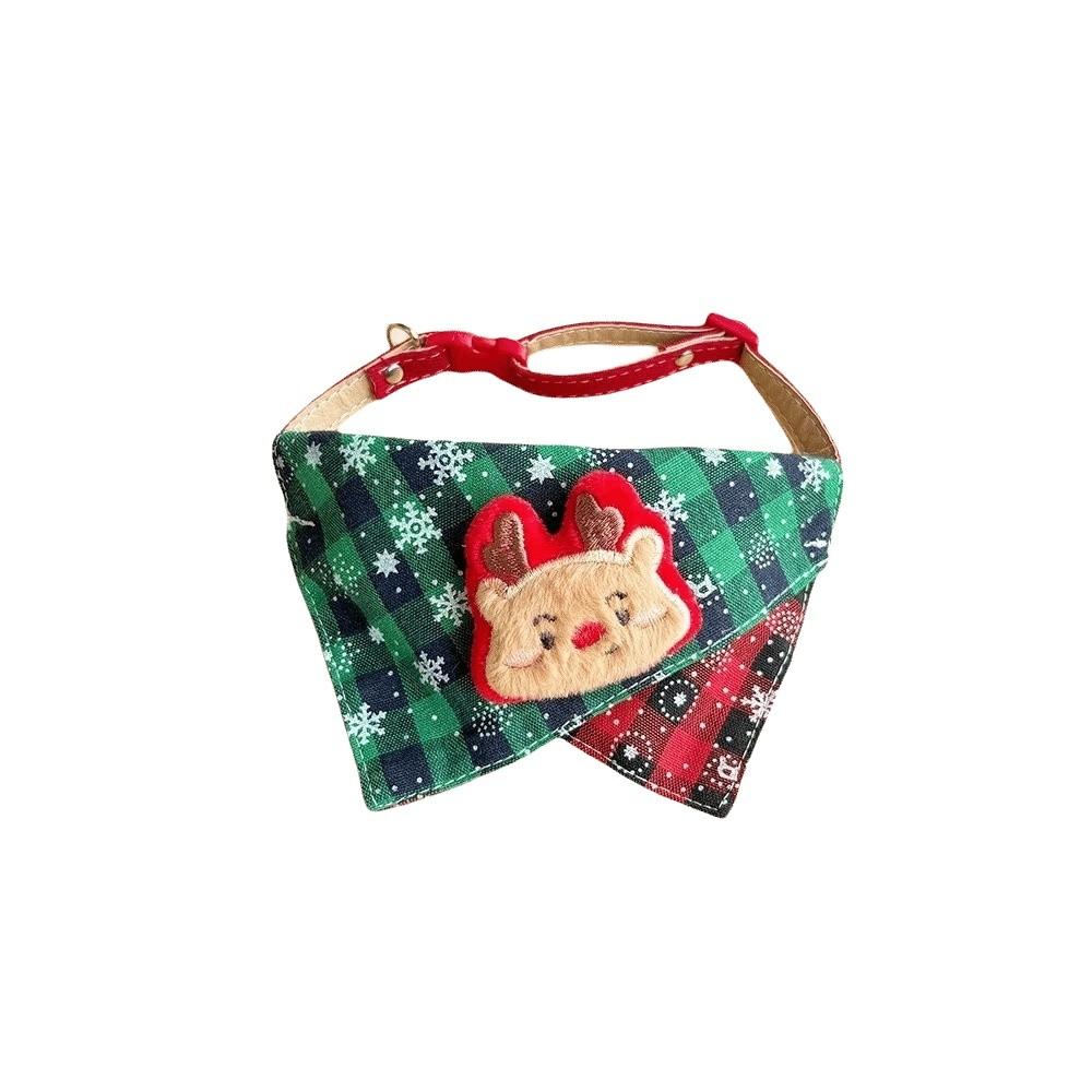 Checkered Pattern Christmas Pet Collar Soft Cloth Santa Claus Bib  Winter Gathering