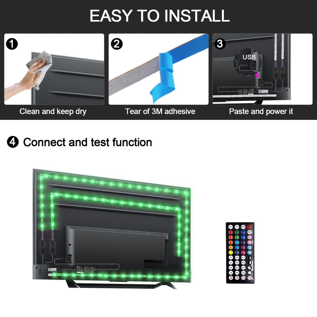 5V USB RGB LED Strip Lights Music Sync Bluetooth Remote Control Dimmable Flexible TV Backlight Ambient Lighting Kit