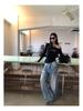 Chic Off-the-Shoulder Slim-Fit Black Long-Sleeve T-shirt for Women - Perfect for Early Autumn