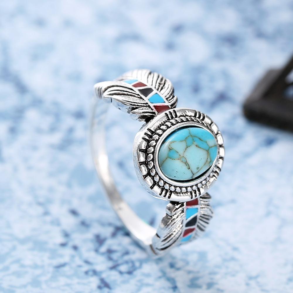 

Luxury Turquoise Eagle Feather Ring for Women Elegant Party Wedding Jewelry no. 6