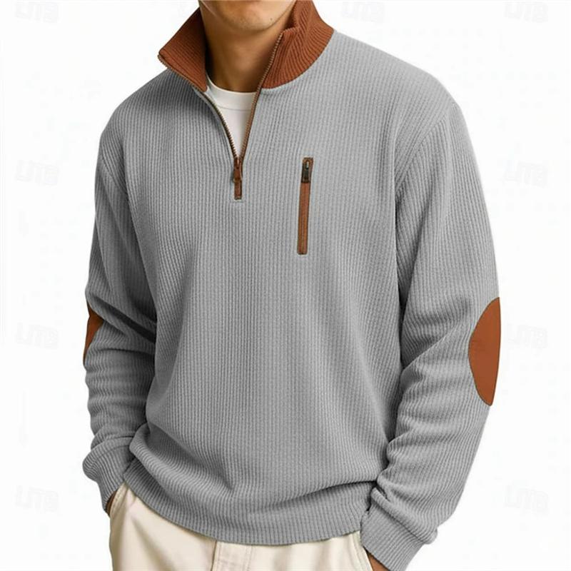 Autumn Winter Men's Corduroy Sweatshirts Outdoor Casual Stand Collar Loose Sports Hoodies Fashion Zipper Patchwork Sweatshirt