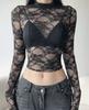 Light Luxury Lace Mesh Long Sleeved Slim Fit T-shirt Top For Women