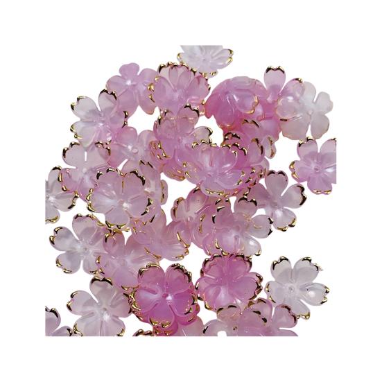 50Pcs Acrylic Cherry Blossom Beads Golden-Plated Flower Spacer Beads DIY Handmade Necklaces Bracelets Jewelry Making 5-Petal Floral Charms