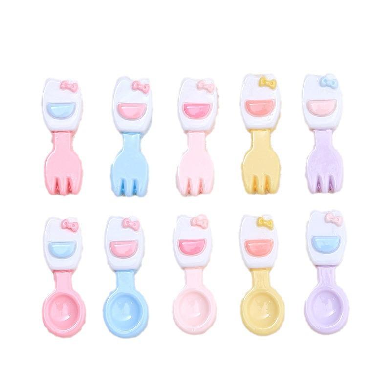 Kit d'accessoires en résine DIY: Boucles de chaussures de dessin animé, colle crème, épingle à cheveux, bijoux cuillère chaton coloré