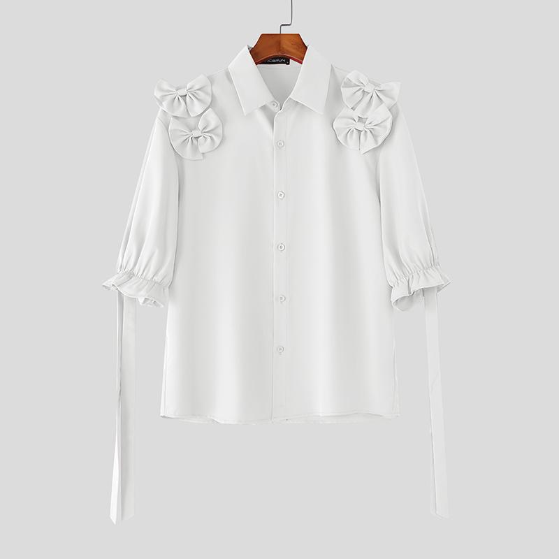 

INCERUN Oversized Men Lapel Neck Tassel Half Sleeve Bow Knot Causal Shirts 2XL белый