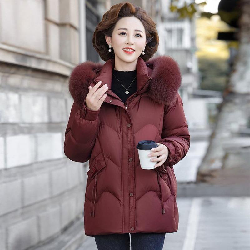 

Новый пуховик из белого гусиного пуха средней длины и длинный зимний большого размера материнский пакет утолщенная теплая куртка для пожилых женщин 5XL [recommended 160-82.5 kg] красный