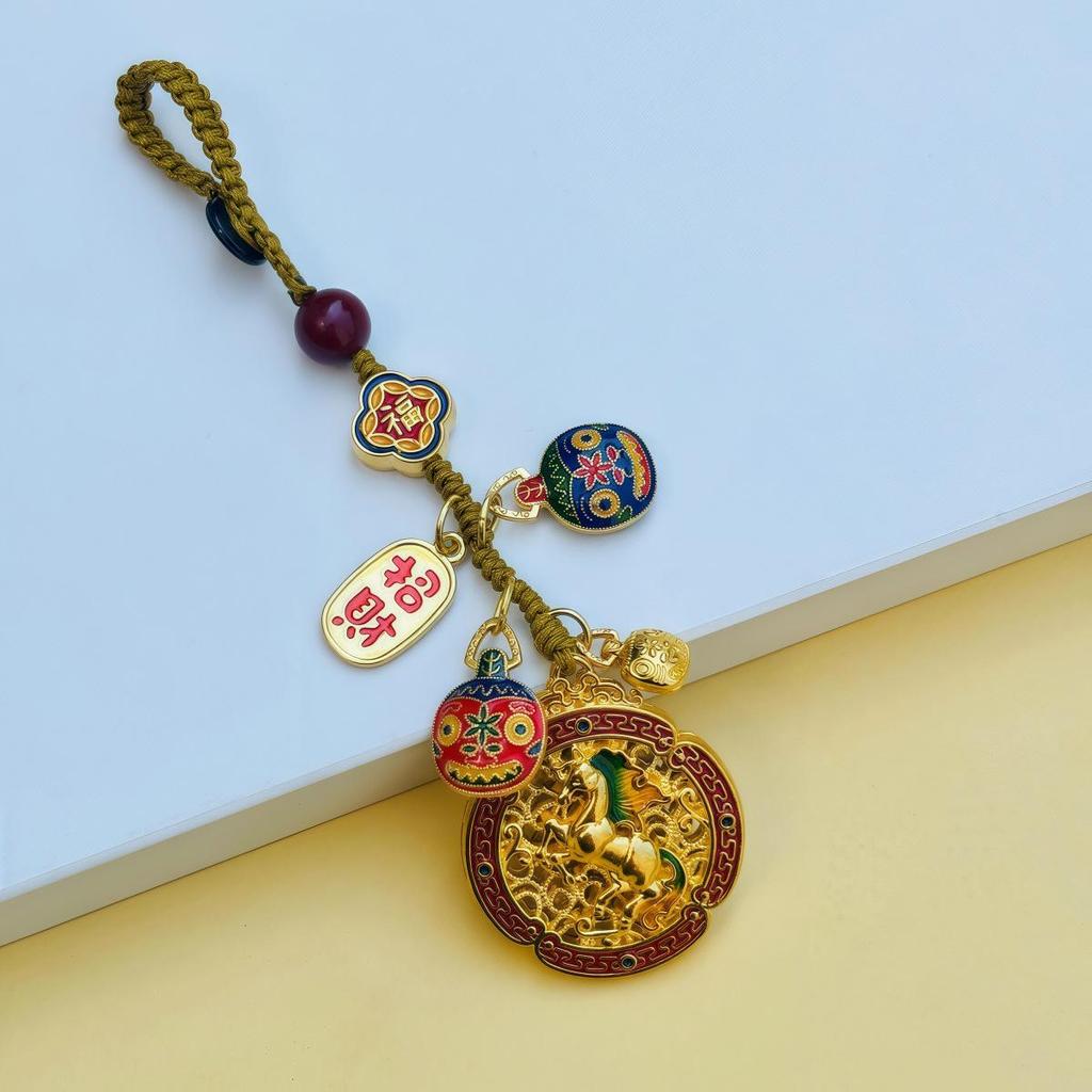 Vintage Hand-Woven God of Wealth Auspicious Pendant Keychain