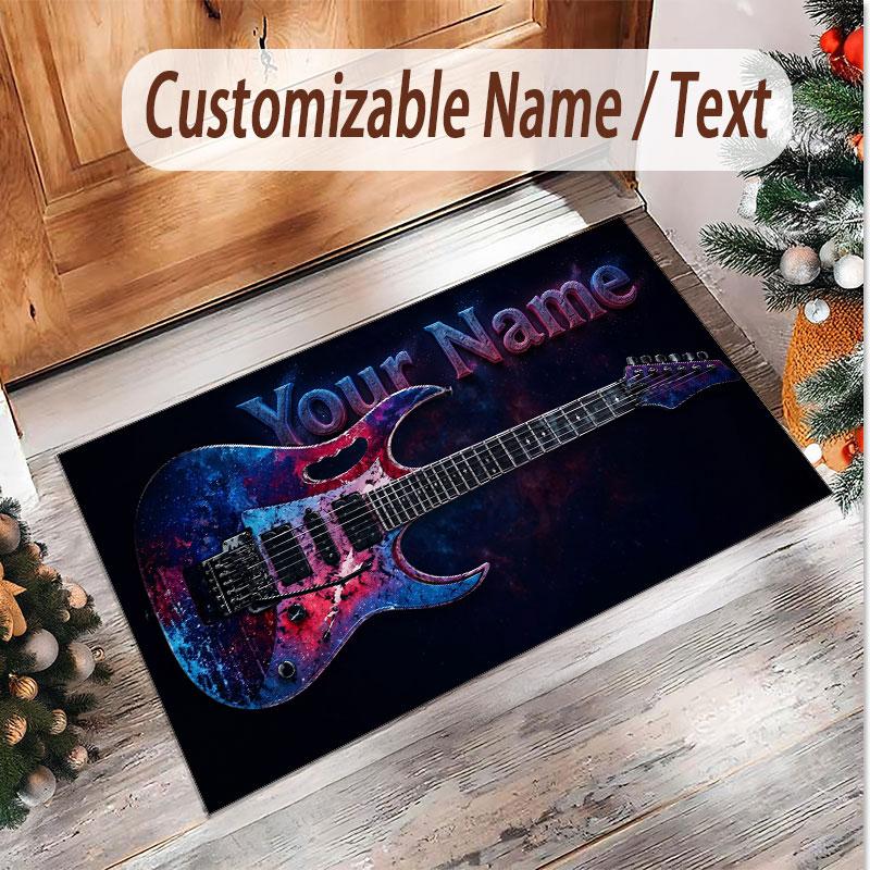Müzik Gitar Temalı Yumuşak Kristal Kadife Halı Özel İsim ve Metin Baskılı Kaymaz Zemin Halısı Yatak Odası Oturma Odası İçin