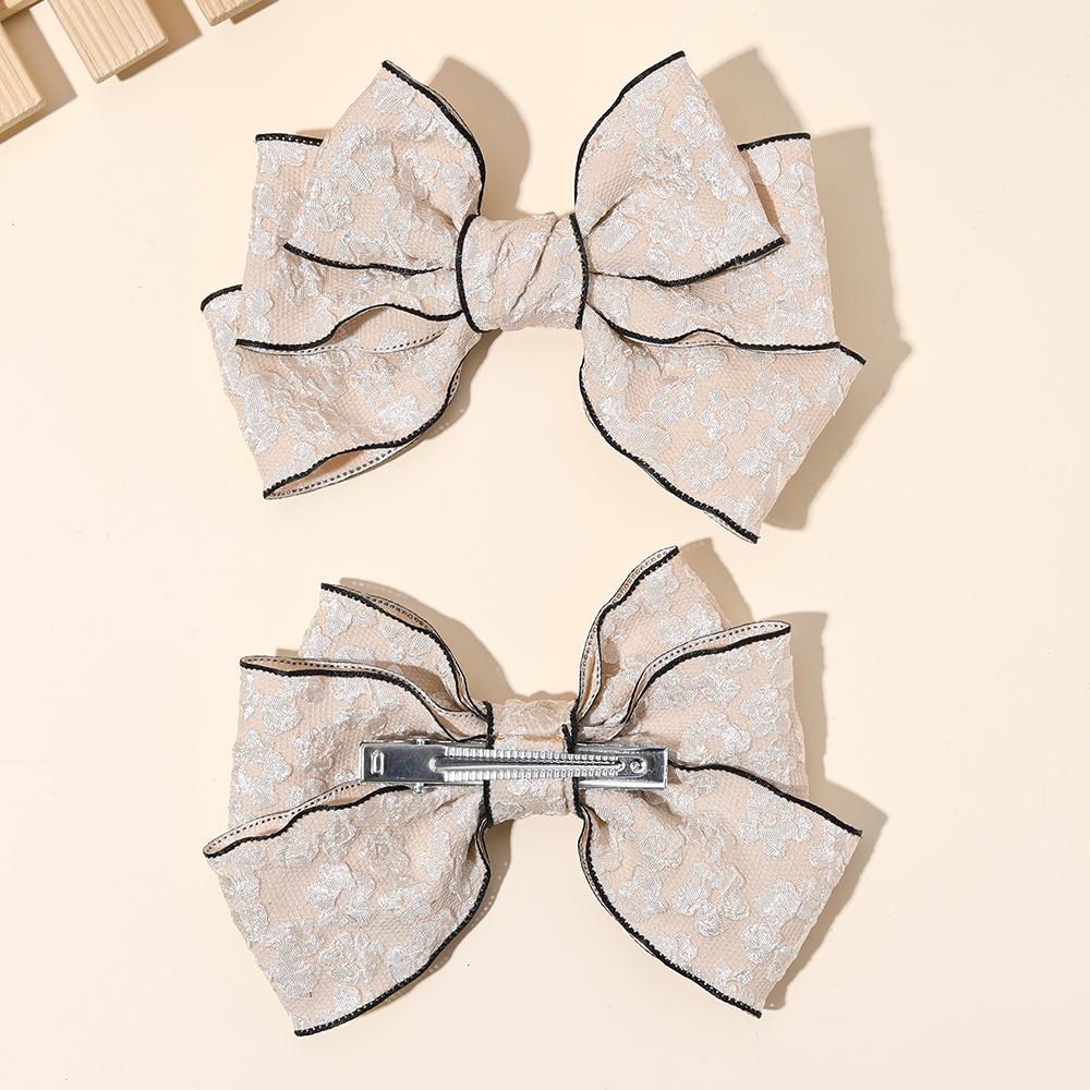2Pcs Three-Layer Bow Hairpin Elegant Flower Print Cotton Barrette For Girl Delicate Bowknot HairPins Children Women Accessories