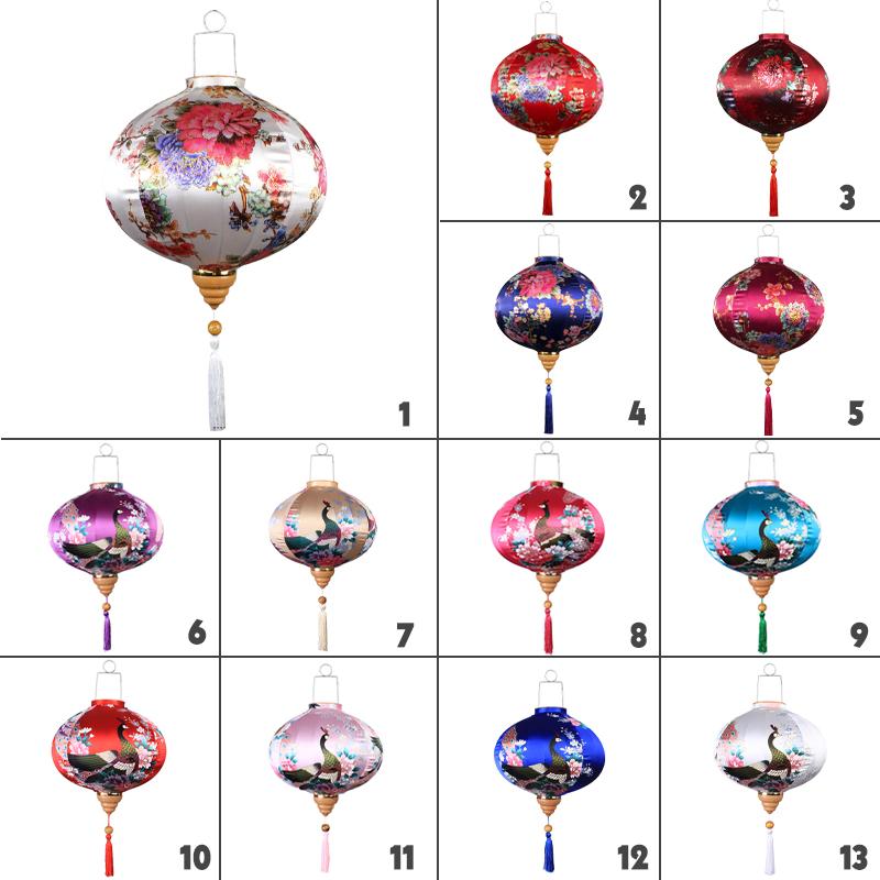 14 Inch Retro Chinese Silk Lanterns Japan Vietnam Mid-autumn Lantern For Outdoor Wedding Spring Festival Party Hanging Decor