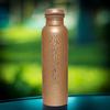 Copper Water Bottle, 1000ml, Set of 1, Green Print (Bottle With Glass)