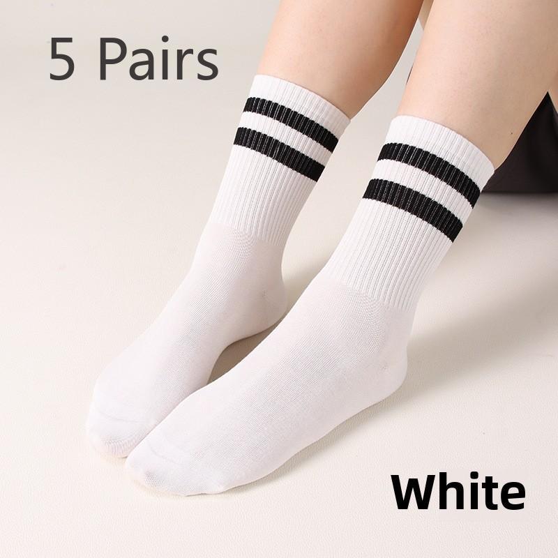 5 Pairs Women's Summer Mid-tube Socks Deodorant Women's Socks Antibacterial Boneless Striped Sports Socks Silk Stockings