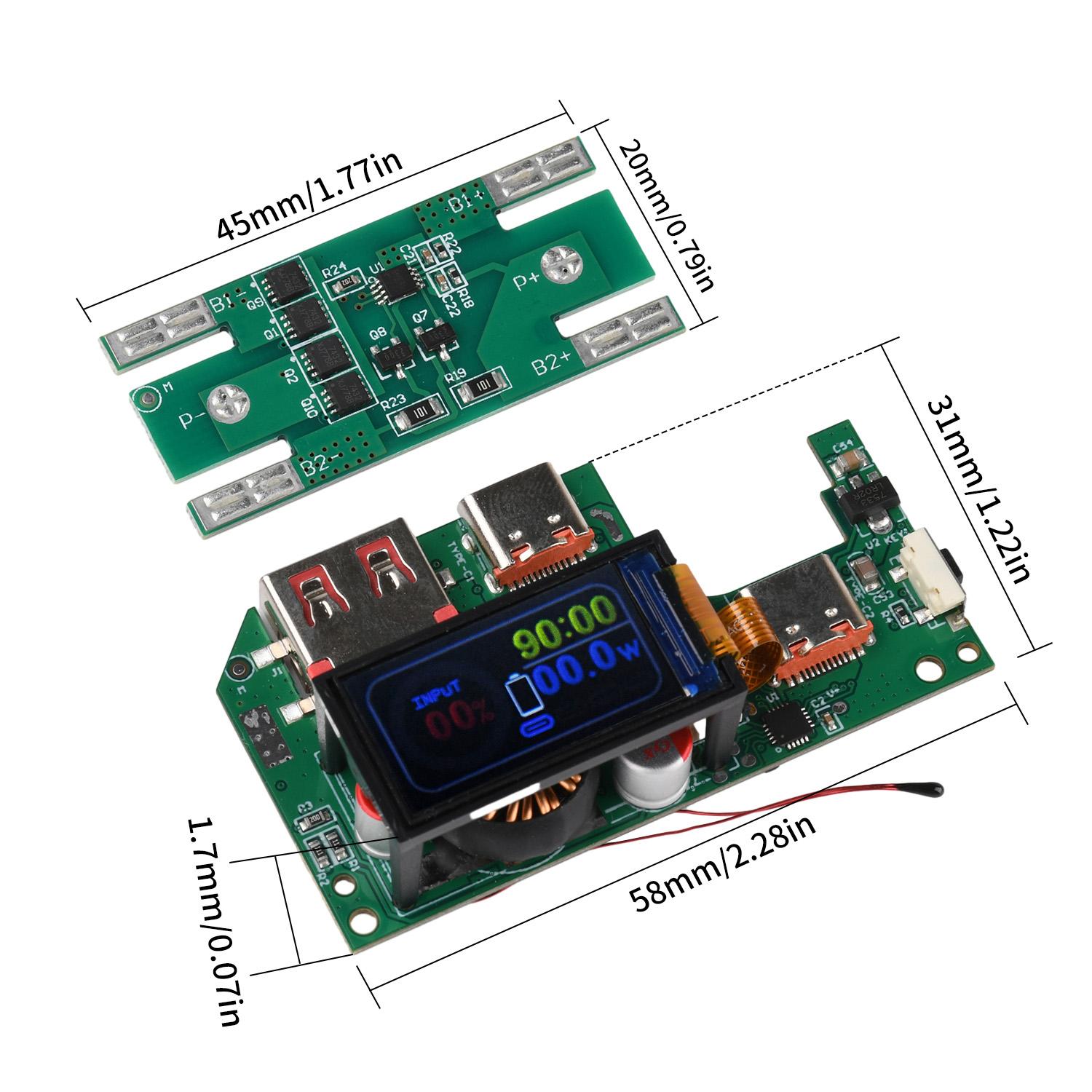 

PD 45W/65W 2S/3S Power Bank Motherboard 0.96-inch TFT Color Screen Digital Display Fast Charging Module Battery Protection Board