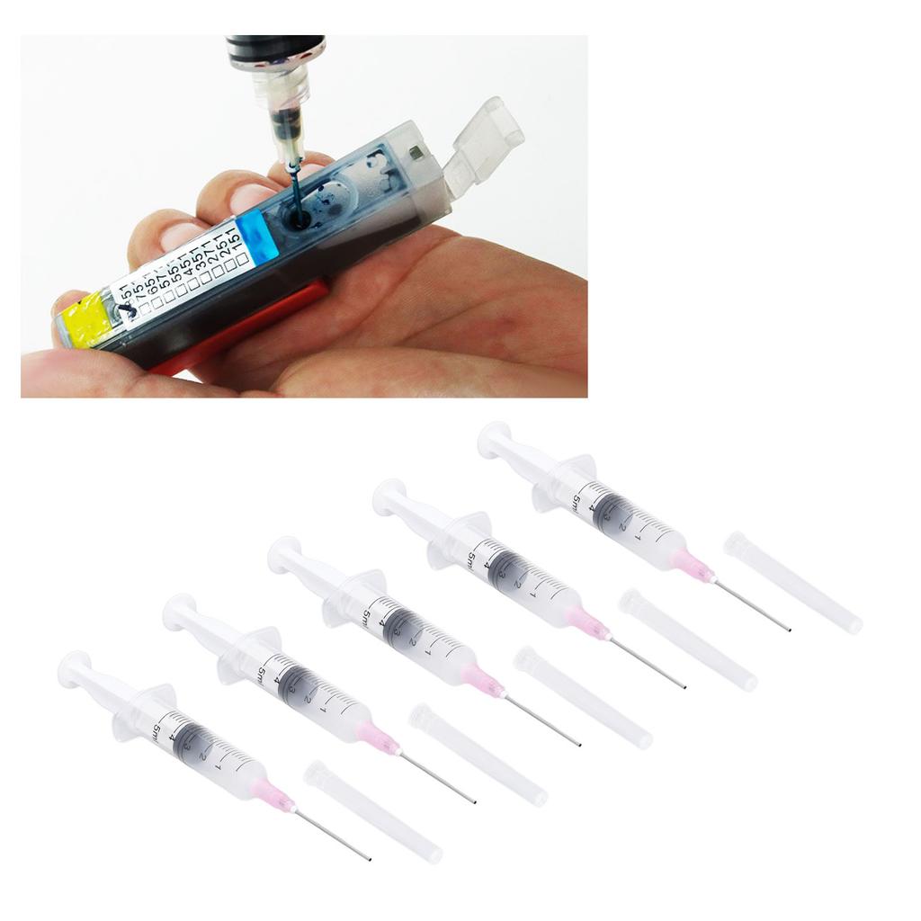 5Pcs Ink Filling Syringe Plastic 5ml Injector Drawing Tool with Scale for Printer Cartridge