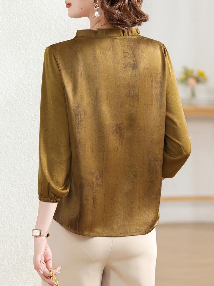 2025 New Spring/Autumn Fashion Set for Middle-Aged Women: Seven-Sleeve Chiffon Blouse