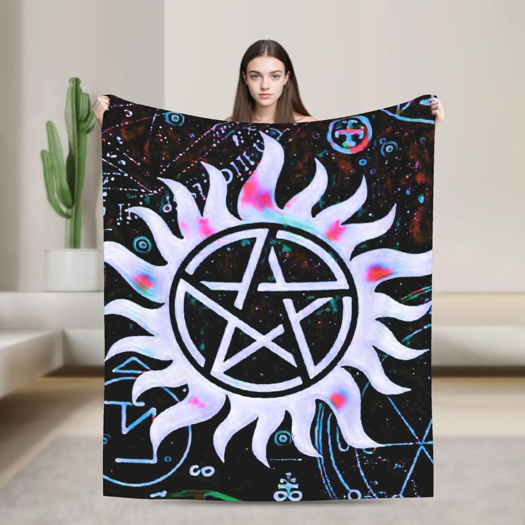 Warm Soft Blanket Camping Sam Winchester Supernatural Throw Blanket Flannel Bedspread For Couch Chair Sofa Bed Sofa Bed Cover