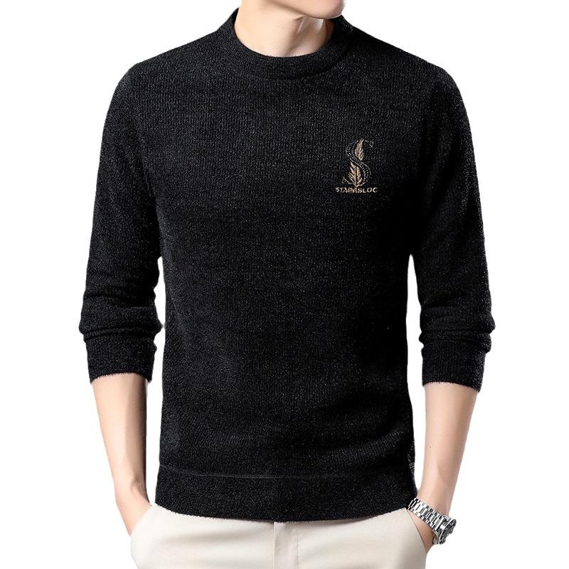 

Зимний новый мужской бархатный вязаный свитер, модный универсальный повседневный вязаный свитер с вышивкой и круглым вырезом XXXXL