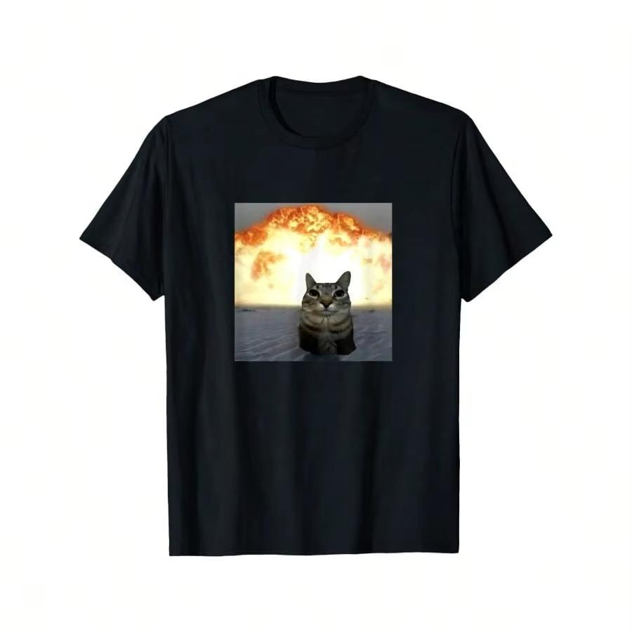 

Cat Biting Shark Graphic Tee Relaxed Fit Short Sleeve Casual Comfortable Kids Tshirt Mens Shirts Women Y2k tshirts S