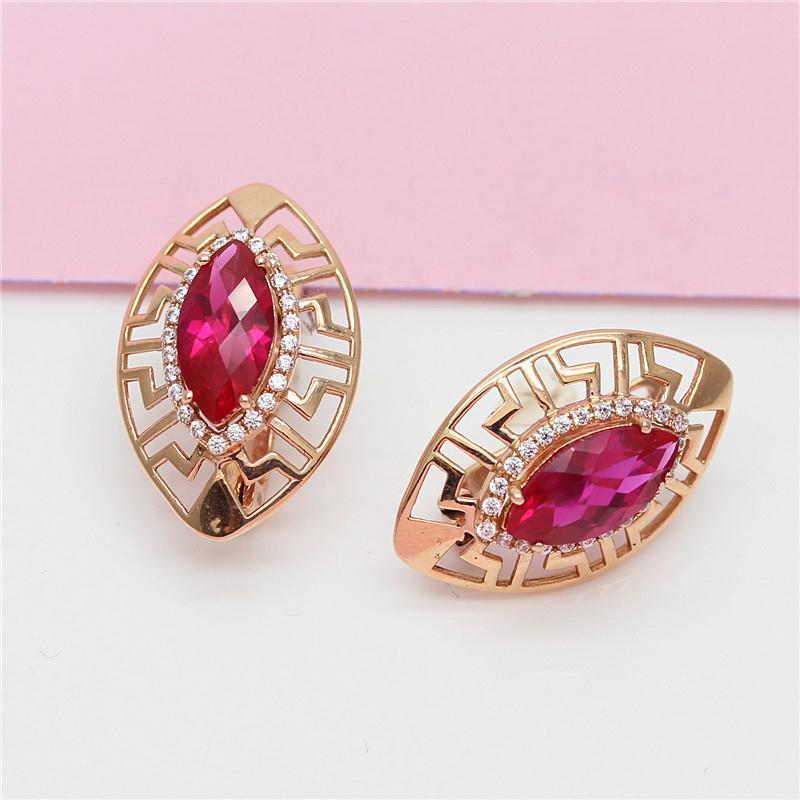 Purple Gold European Fashion Atmosphere Inlaid Stone Ear Buckle Exquisite Rose Gold Plated Earrings Women