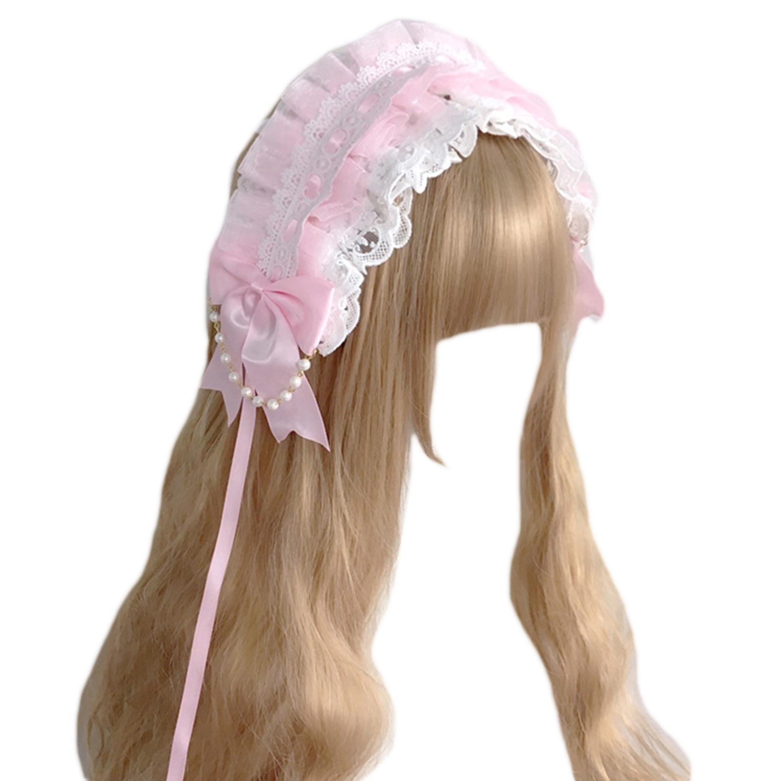 

Girls Pleated Lace Headband with Bowknot Decors Elegant Headband Makeup Live Broadcast Hairhoop Cosplay Party Headpiece рожевий