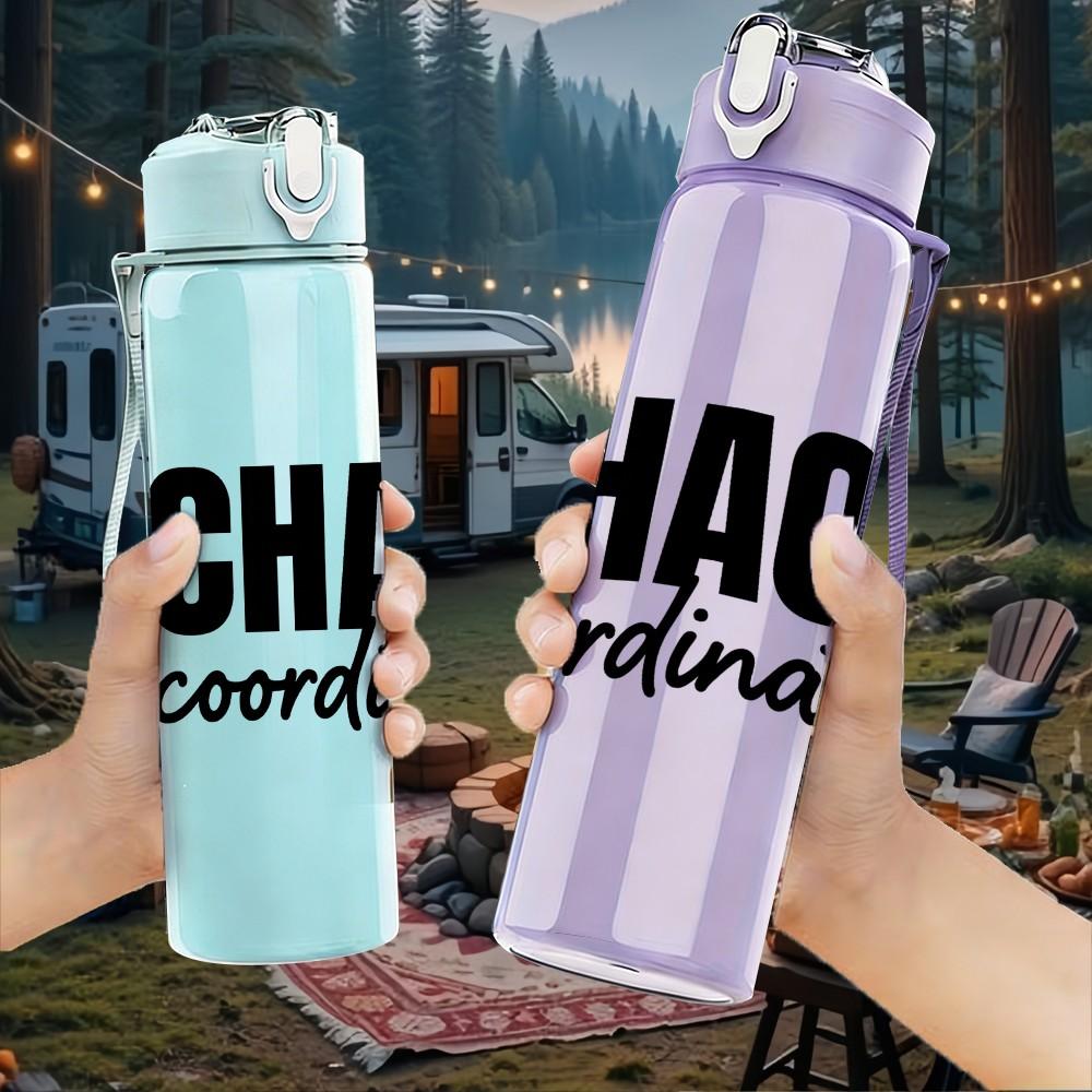 1PC Chaos Coordinator Text Logo 750ml Color Plastic Sports Water Bottle Leakproof Flip Straw Lid Suitable for Sports Office Home Use