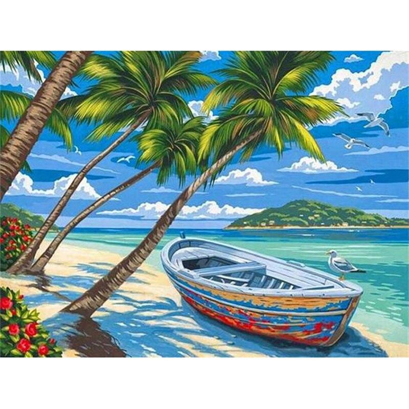 New 5D DIY Diamond Painting Full Round Drill Scenery Cross Stitch Sea View Boat Diamond Embroidery Crafts Home Decor Gift