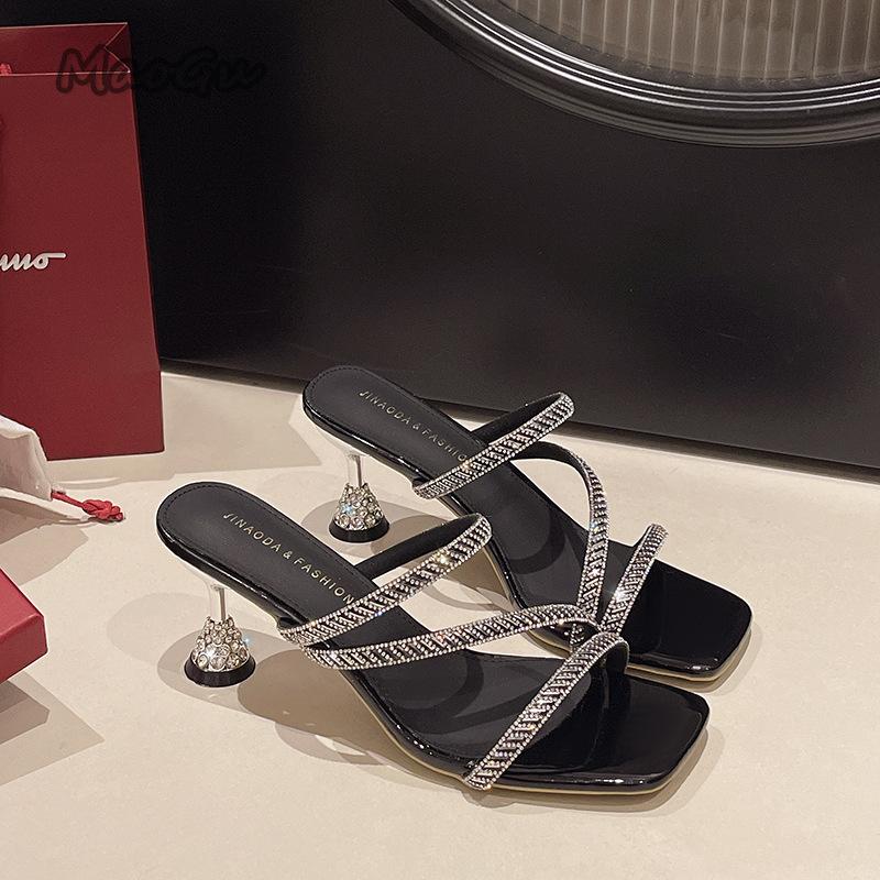 

Fashion Open Toe Women s High Heel Sandals Slip on Summer Footwear Fashion Rhinestone Straps Outwear Sandals 35 39 Sandalias De Mujer 39 чёрный