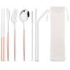 8Pcs/Set Portable Stainless Steel Dinnerware Set Travel Camping Spoon Fork Knife Chopsticks Straws Brush Tableware Flatware Set with Storage Bag