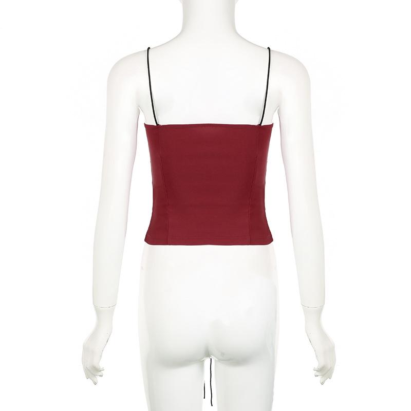 Color Block Lace-Up Slimming Camisole - Chic Pure Desire Top