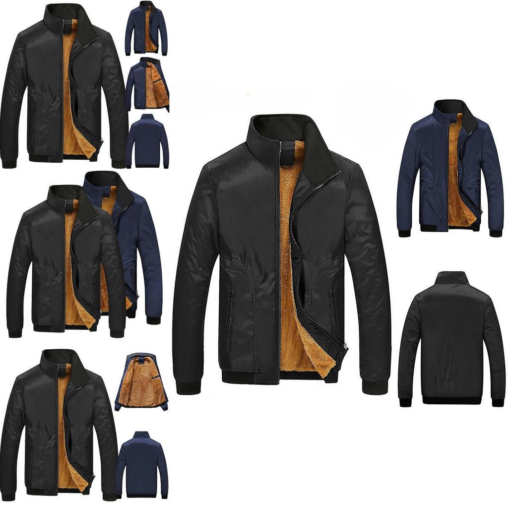 Men's Faux Fleece Fur Lined Hoodie Zip Up Coat Jacket With Warm Stand Collar