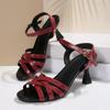 One Buckle Plus Size Women's Shoes Summer New Round Toe Open Toe Crossover Strap Kitten Heel Roman Sandals