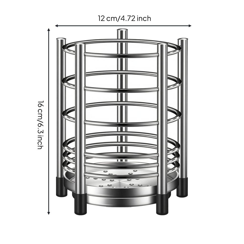 Utensil Holder with Drainage Tray Ventilated Chopsticks Organizer Silver