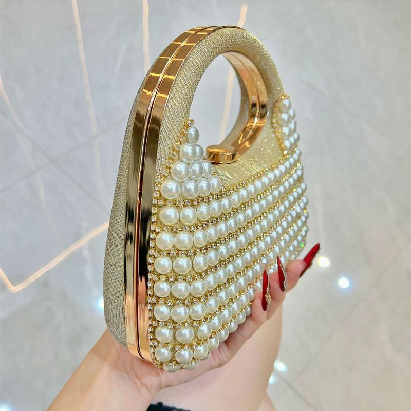 2025 Luxury Fashion Big Pearl Diamond Evening Clutch Bag Women High End Party Handbags Bride's Wedding Crossbody Shoulder Bag
