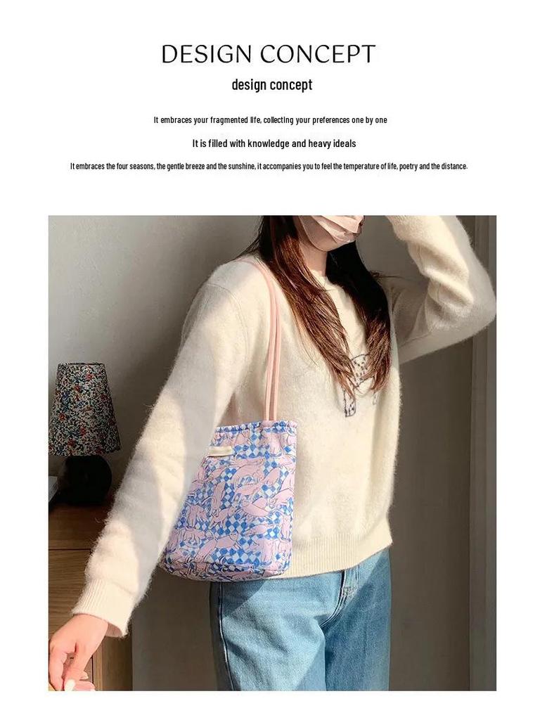 Sleepy Powder Cat Floral Shoulder Tote Bag for Women