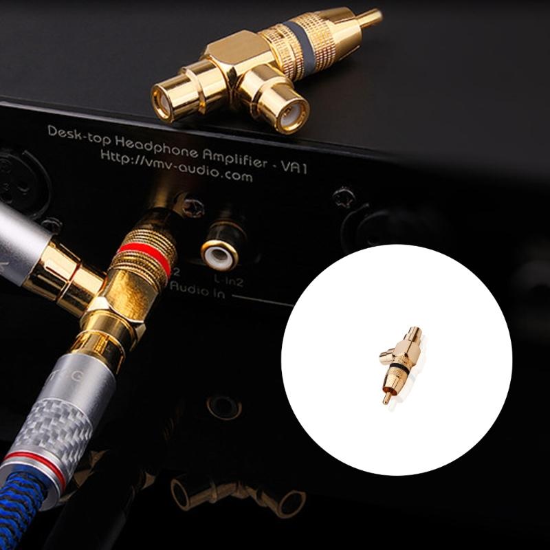 Gold Plated 1 Male To 2RCA Female Splitter Adapter Video Sound Two Way Connector Splitter Connector for Speaker