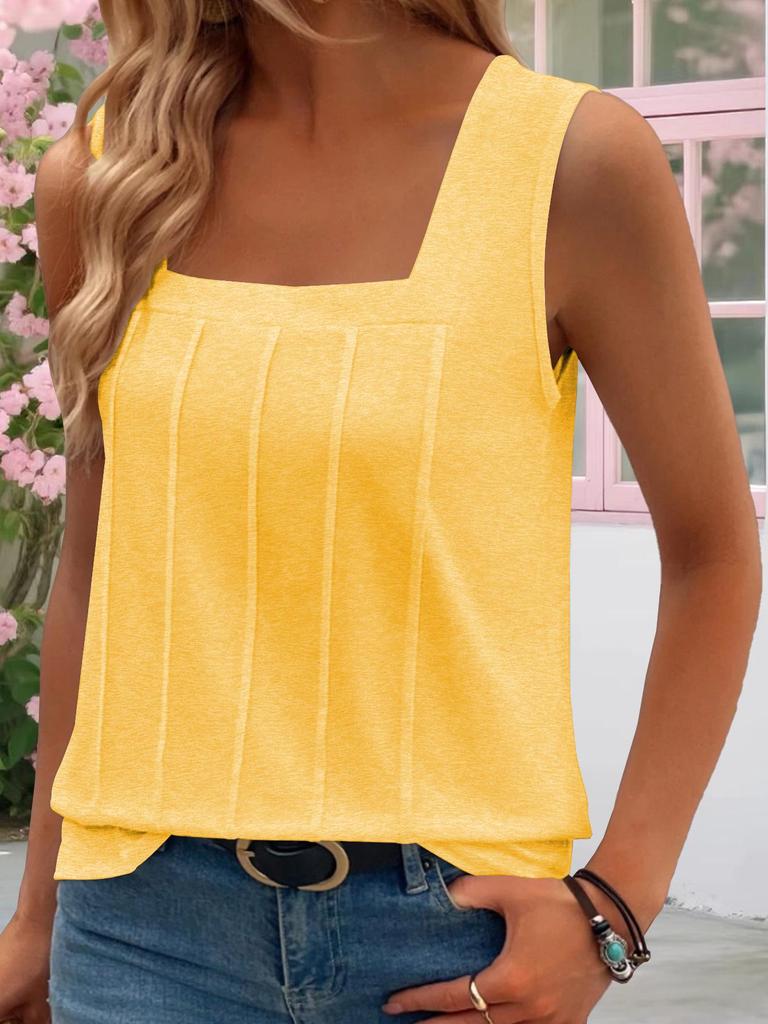 2026 European & American Women's Solid Color Knit Square Neck Pleated Vest - Summer Collection